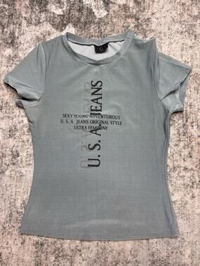 Y2K White Stretch Fitted Top Tee Shirt Sexy Young Adventurous Made In USA Sz S